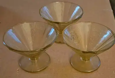 3 vintage amber glass desert bowls, View more