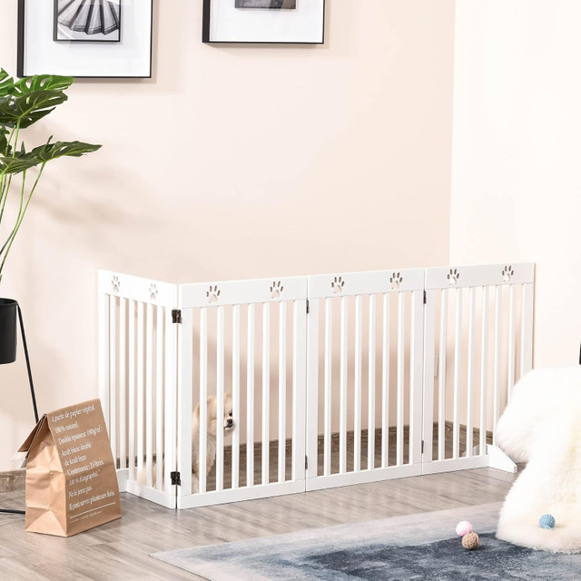PawHut Freestanding White 4 Panel Folding Pet Gate Dog Barrier in Accessories in Kitchener / Waterloo