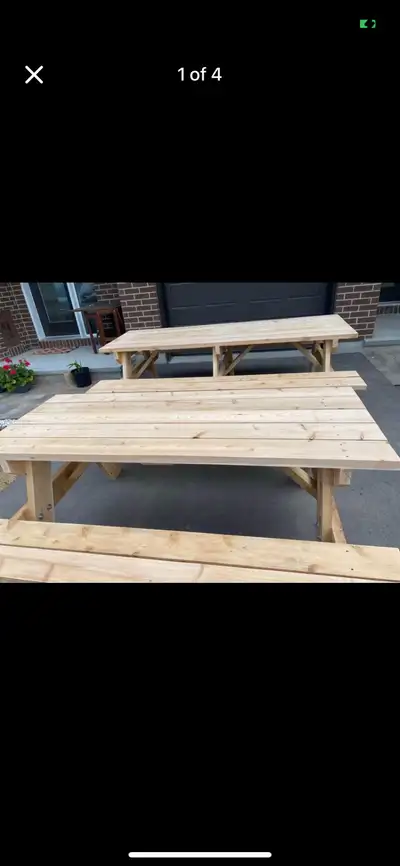 Custom cedar picnic tables. Very good quality and durable craftsmanship. $650 for 6ft table and $105...