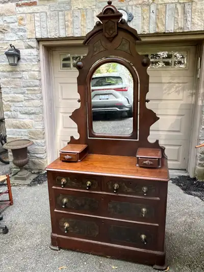 Antique Eastlake Dresser and Fancy Mirror Circa 1800s, View more
