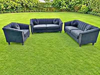 3 Piece Navy Blue Velvet Sofa Set | Tufted Living Room Sofa,, View more