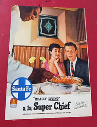 CLASSIC 1955 SANTA FE SUPER CHIEF TRAIN VINTAGE TRAVEL AD