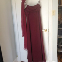 BURGUNDY EVENING GOWN WITH SCARF