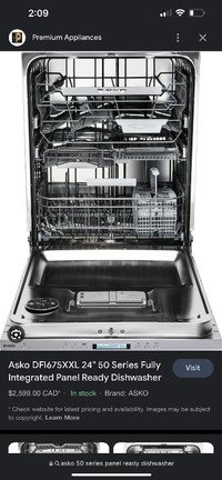 Brand new asko wolf panel ready dishwasher for sale