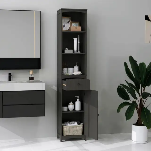 Black 67" Tall Bathroom Cabinet Storage Organizer, Tall Cabinet  in Bookcases & Shelving Units in Markham / York Region - Image 8