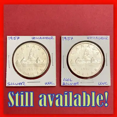 Wonderous Uncirculated Pair of 1957 Canada Silver $1 Coins!, View more