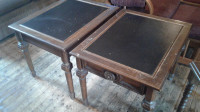Set of Mid Century End Tables with Leather Tops