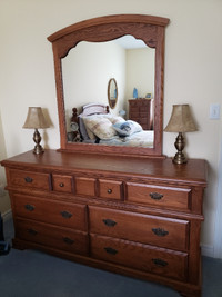 Dresser, End Table & Headboard - Matching Set.  Solid Oak $500