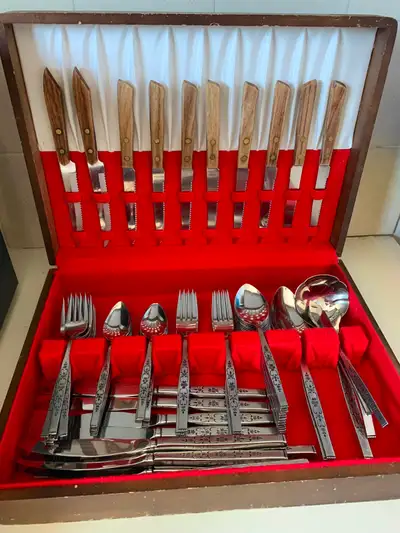 78 piece vintage flatware set, View more