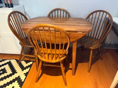 Solid Wood Table with Folding Sides and Four Chairs, View more