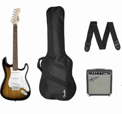 Selling a Squier Stratocaster electric guitar! It comes with a Frontman 10G amplifier, guitar strap,...