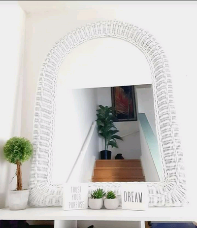 Mid-Century Modern Arch Handwoven Rattan / Wicker Wall Mirror, View more