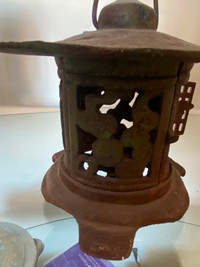 Early 1900 Japanese pagoda cast iron hanging lantern