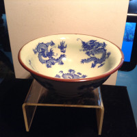 Antique Chinese Ming Hand-painted Blue and White Dragon Bowl - w