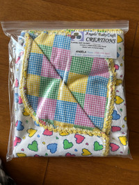 VARIEGATED HEARTS NEW UNUSED HANDMADE FLANNEL BABY BLANKET GIFT