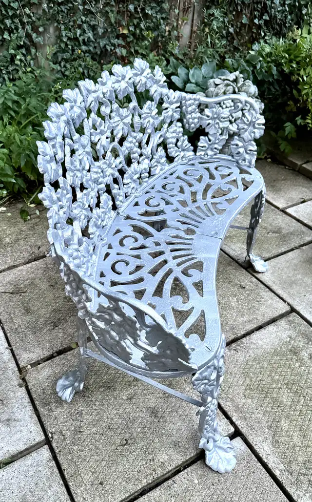 4 Piece Set of Silver Vintage Cast Iron Chairs, Bench, & Table in Patio & Garden Furniture in Norfolk County - Image 8