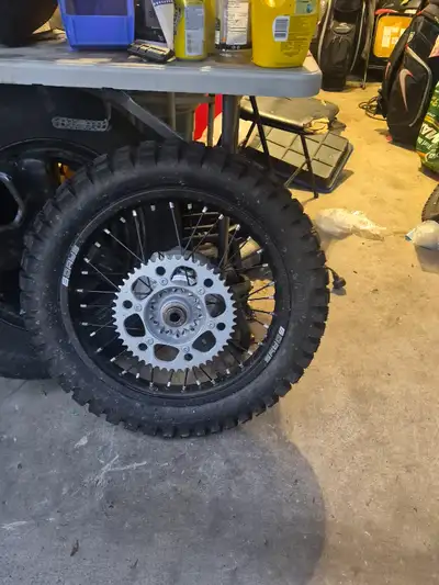 Ktm rims, tires, discs and sprocket off a 6 day 500. Never used
