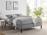 Brand New- Metal BED FRAME with Grey Upholstery (Queen Size)