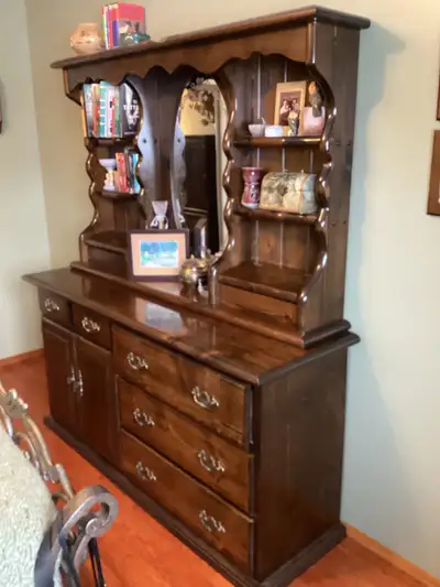 Dresser with mirror and high boy. Made from solid pine ., View more