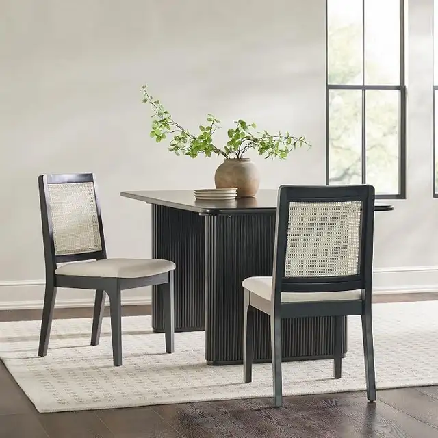 Walker Edison® Boho Rattan Back Solid Wood Dining Chairs -2