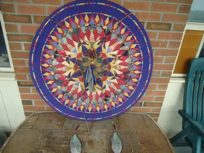 NATIVE AMERICAN HAND SEWN LARGE WALL HANGING MANDELLA, View more