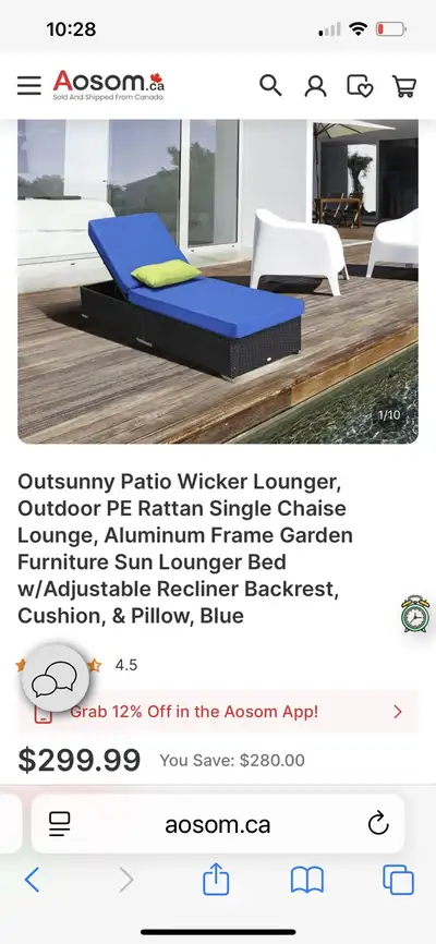 Patio Wicker Lounger, Outdoor PE Rattan Single Chaise Lounge, View more