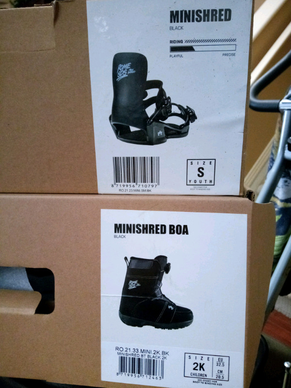 Rome MiniShred kids small boots and bindings.   in Snowboard in Strathcona County