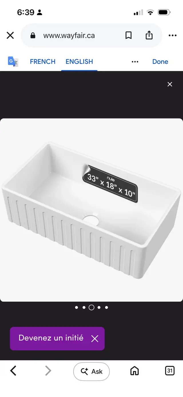 Nuie Butler EF10533 Kitchen Sink in Kitchen & Dining Wares in Mississauga / Peel Region - Image 6