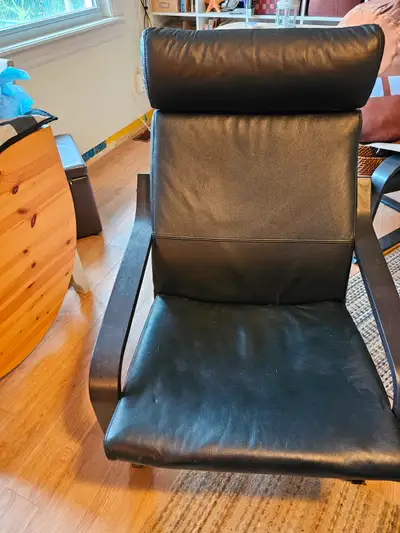 Like new, black leather chairs or chair., View more