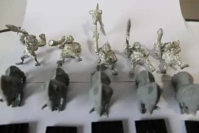 Selling a vintage/OOP Warhammer Fantasy Orcs & Goblins Savage Orc Boar Boyz lot. Included: 5 origina...