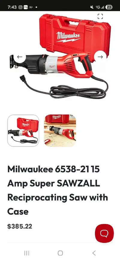 Milwaukee 6538-21 15.0 Amp Super Sawzall , View more