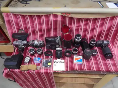 Old Camera Collection - Canon AE-1, Konica, Minolta, Pentax, Exc, View more