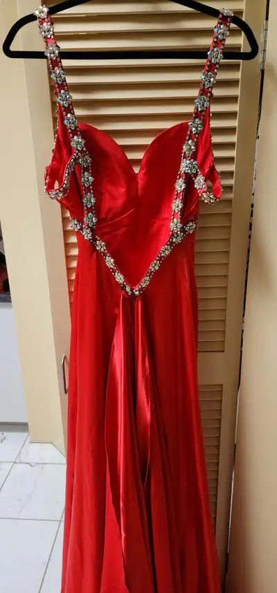 Red Satin Formal Gown Size 4 - Rhinestone Embellishments, View more