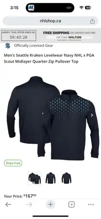 Seattle Kraken Quarter Zip Golf Jacket - Levelwear - M & L &XL