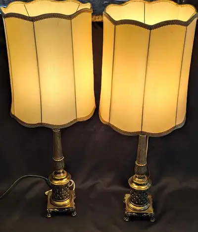 MCM 40" Solid Brass Greek Column Lamps w/Scalloped Drum Shades!, View more