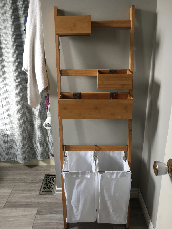 Shelf ladder 2 hanging hampers & adjustable box style shelves Home