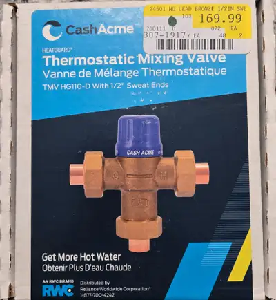 Cash Acme 1/2 inch Copper HG110-D Sweat Thermostatic Mixing Valve Lead Free New never used box not o...