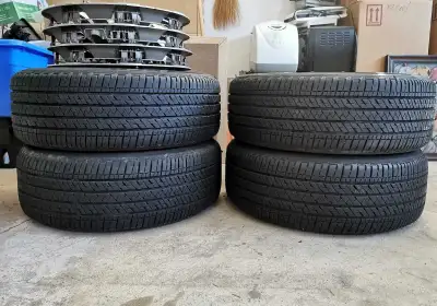 4 Bridgestone Ecopia Tires on Toyota Corolla Steel Rims with Wheel Covers Selling a set of 4 Bridges...