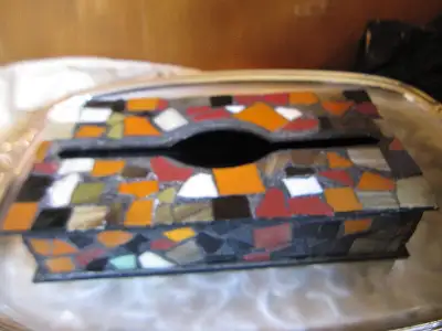 Kleenex Tissue Metal Box  Holder  Mosaic Stained Tile Handmade, View more