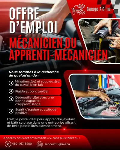 bonjour je suis a la recherche dun mecanicien et homme de service en mecanique automobile avec exper...