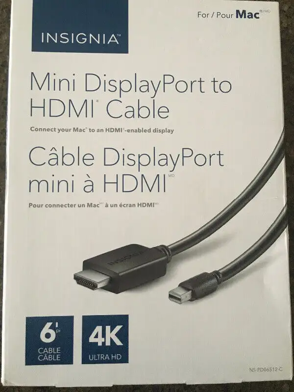 Insignia mini display port to HDMI cable 4K 6 foot 1.8m in Cables & Connectors in Mississauga / Peel Region - Image 2