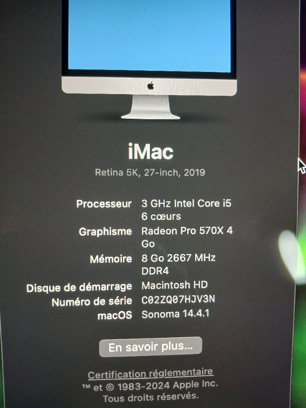 Imac 27 pouce 2019 dans Ordinateurs de bureau  à Ville de Montréal