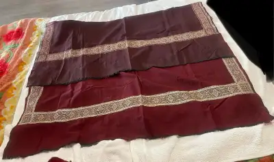 Dual Colour Maroon & Brown Dyed Border Embroidered Wool Shawl, View more