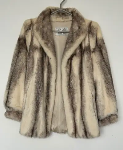 Elegant real fur coat in cream and brown, View more