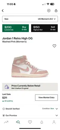Jordan 1 retro High OG  “washed pink”