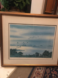 Geese in flight over the st.Lawrence (Sold )river