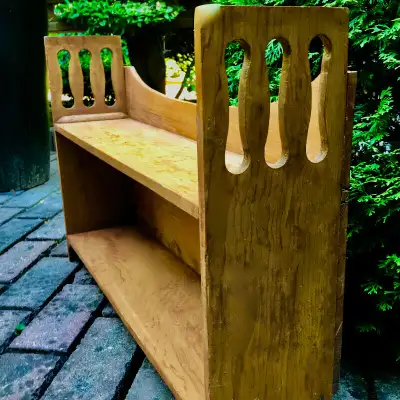 SOLID OAK 2 SHELF CARVED DISPLAY UNIT, View more