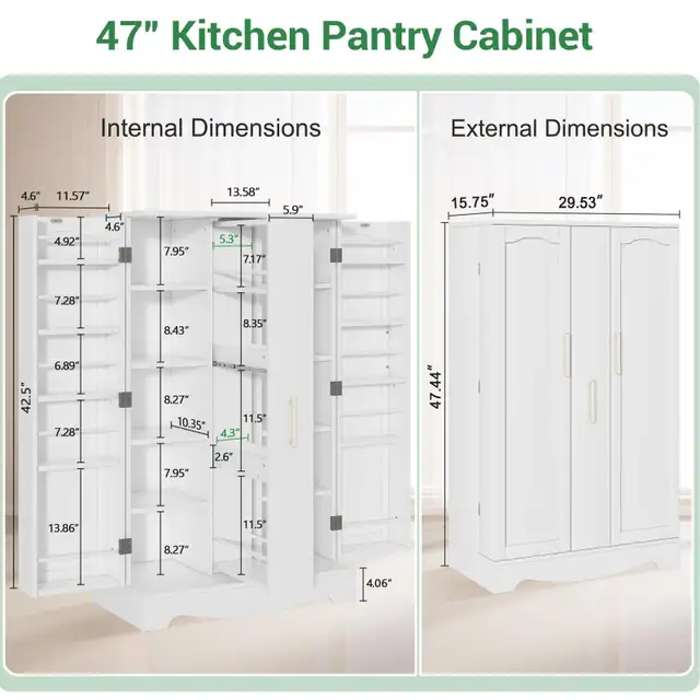 47” Modern White Kitchen Pantry Cabinet  in Hutches & Display Cabinets in City of Toronto - Image 3