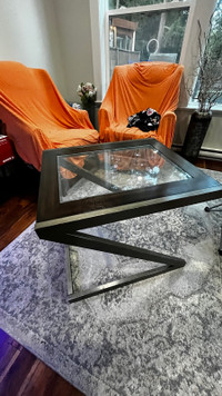 Z shape wooden glass metal coffee table side table 