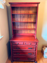 Red dresser and bookcase